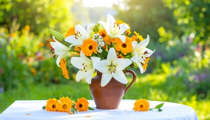 Bunch White Lilies And Orange