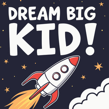 Dream Big Concept  Kid Launching Toy Rocket into the Sky with Imagination and Ambition