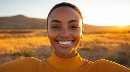 Woman smiling outdoors