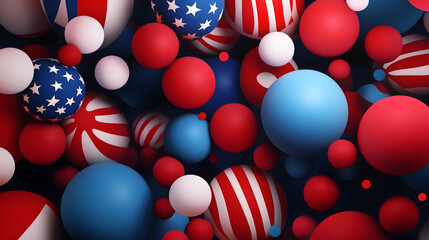 Patriotic Sphere Abstract: An intricate array of spheres in varying sizes and colors, celebrating the spirit of national pride.