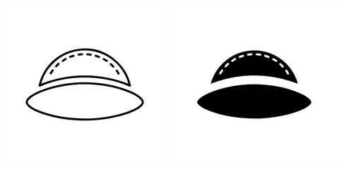 Vector art of two icons representing a dome shape, one outlined and one filled