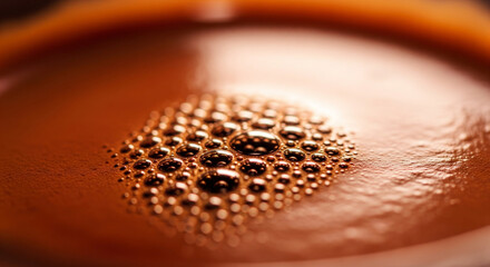 Captivating close-up of a rich, dark beverage with shimmering bubbles, evoking warmth and comfort in every detail, perfect for cozy moments and inviting refreshment