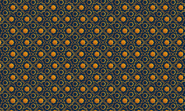 Black Background with Golden Geometric Islamic Motif Classic Arabesque Pattern for Luxury Event Invitation, Banner, and Packaging Design