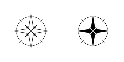 Vector art of black and white icon of a compass rose © FatemaStock