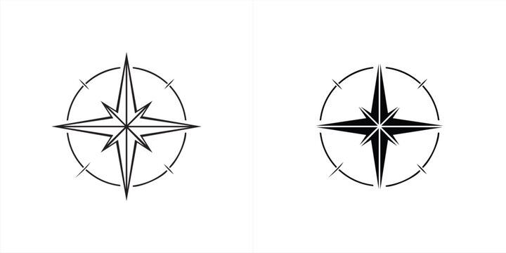 Vector art of black and white icon of a compass rose