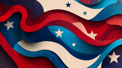Patriotic Waves: A visually captivating display of vibrant red, white, and blue waves, adorned with scattered stars, embodies the spirit of patriotism.