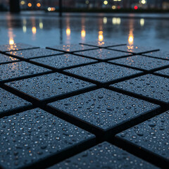 Rainy city night pavement reflections wet urban streets glowing lights abstract texture