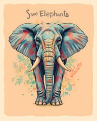 Obraz premium Save Elephants Vintage Illustration