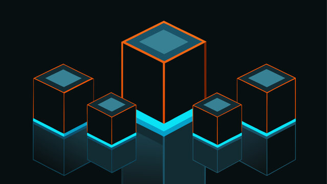 Isometric view of glowing cubes arrangement
