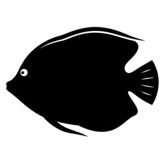 Vector art of a black silhouette of a butterflyfish, a marine creature known for its vibrant colors in real life, is depicted against a stark, highlighting its elegant shape and fins