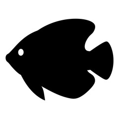 Vector art of a simple black silhouette of a fish with a white eye, isolated on a, representing aquatic life and marine creatures in a minimalist style