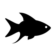 Vector art of a simple black silhouette of a fish with a white eye, isolated on a, representing aquatic life and marine creatures