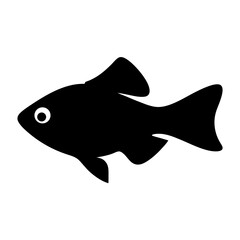 Vector art of a simple black silhouette of a fish with a white eye, isolated on a, representing aquatic life and marine creatures in a minimalist style