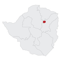 Zimbabwe map with Harare city. Map of Zimbabwe with capital city Harare.
