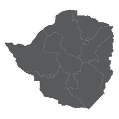 Zimbabwe map regions. Map of Zimbabwe regions in grey color