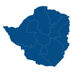 Zimbabwe map regions. Map of Zimbabwe regions in blue color
