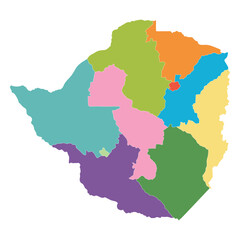 Zimbabwe map regions. in multicolor
