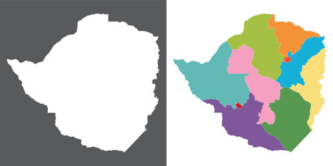 Zimbabwe map set. Map of Zimbabwe in set with multicolor