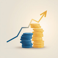 Stacked Coins with Upward Arrow Indicating Financial Growth.