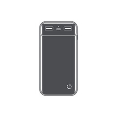 Dark gray portable power bank with two U S B ports and power button icon charger battery