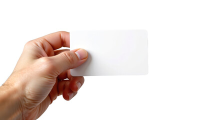 Obraz premium Action of Male Hand Holding Blank Card Plain Background Image of Simple Gesture Isolated View Concept of Display