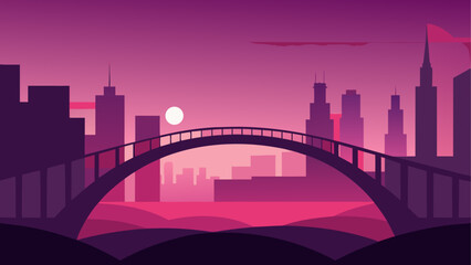 Cityscape silhouette with bridge at dusk