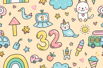 seamless pattern with cats and birds