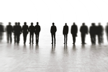 Group of stylized human figures standing in a line isolated on transparent background