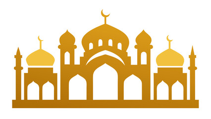 Golden mosque with domes and crescent moon