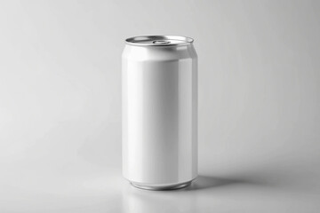 Metallic Can Beverage: A pristine, metallic beverage can is presented, ready to be filled with refreshment, capturing a clean, modern aesthetic with ample space for branding or design.