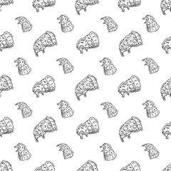 Hand drawn pizza pattern, pizza background in doodle style