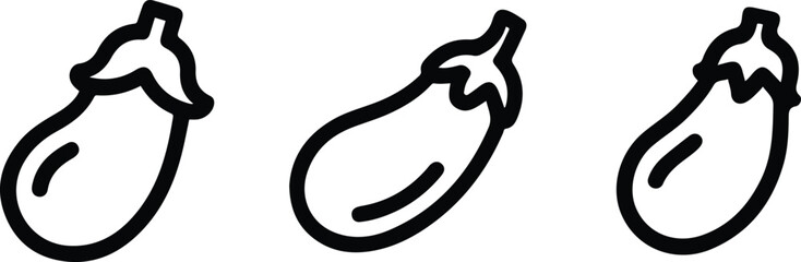 Eggplant Aubergine Vegetable Icon Set. Organic Produce and Cooking Outline Vector