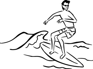 A man do surfing Hand Drawn Summer Illustration