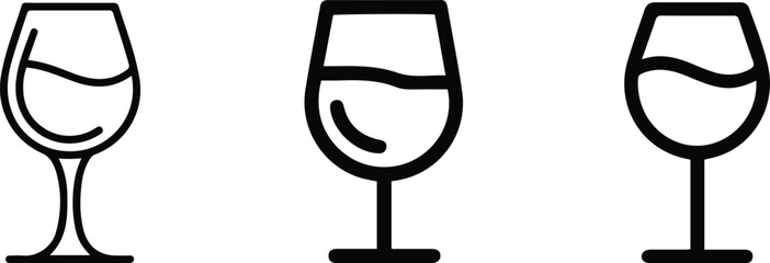 Wine Glass Icon Set Red Wine Beverage and Alcohol Outline Vector Graphics