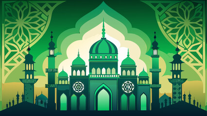 Green islamic architecture with minarets