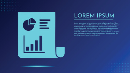 Fototapeta premium Business Document with Pie Chart Bar Graph Icons Dark Blue Background Lorem Ipsum Text Placeholder Horizontal