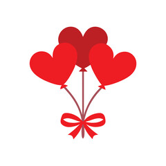 three red heart shaped balloons vector art illustration