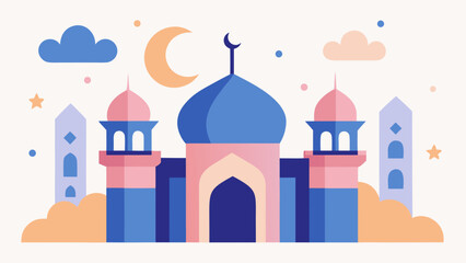 Illustration of mosque with moon and stars