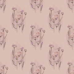Watercolor floral vintage pattern on a beige background, flowers, bouquets, seamless.
