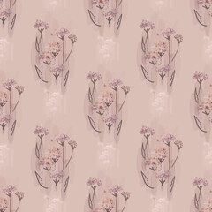Watercolor floral vintage pattern on a beige background, flowers, bouquets, seamless.

