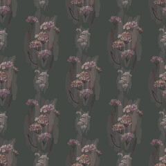 Watercolor floral vintage pattern on a dark background, flowers, bouquets.