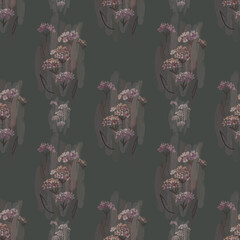 Watercolor floral vintage pattern on a dark background, flowers, bouquets.