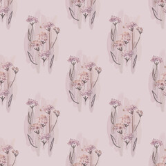 Watercolor floral vintage pattern on a beige background, flowers, bouquets, seamless.
