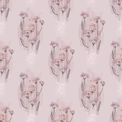 Watercolor floral vintage pattern on a beige background, flowers, bouquets, seamless.
