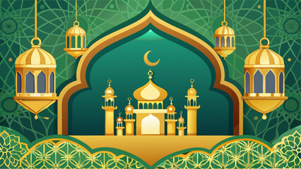 Illustration of a mosque with lanterns art