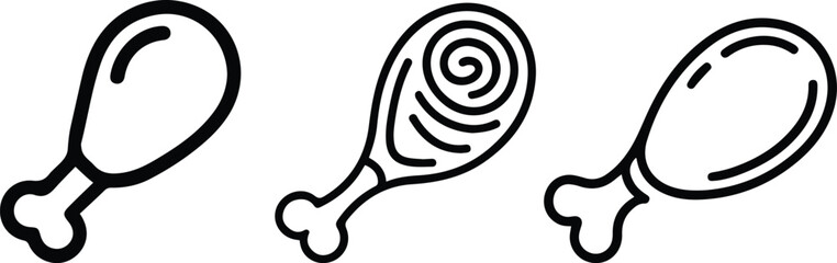 chicken leg line art icons. Simple poultry drumstick vector illustration for food menu.