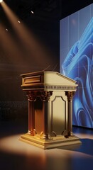 Golden Podium on Stage with Large Screen Background