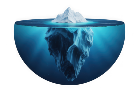  A view half underwater iceberg float in the ocean on transparent background PNG Generative AI - Powered by Adobe