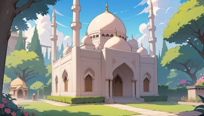 Close up mosque in a garden