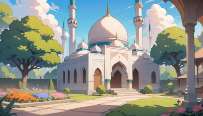 Close up mosque in a garden